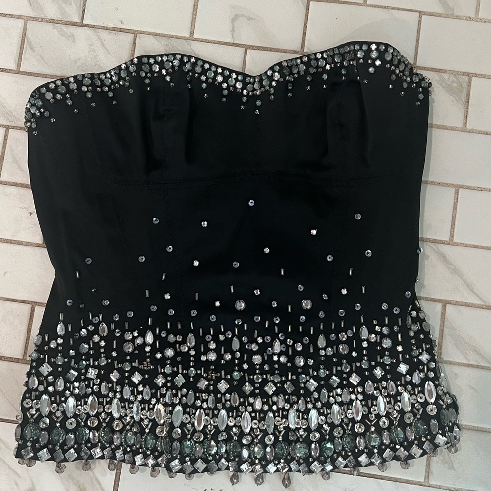 Karen Millen Black Satin Diamante embellished Bustier top